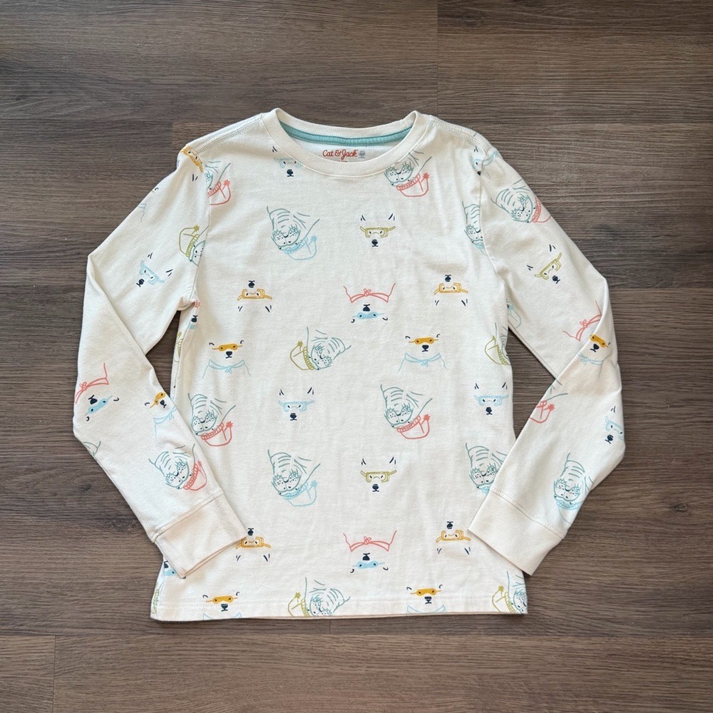 Cat & Jack Boys Girls Polar Bear Goggles Long Sleeve Graphic Tee Cream‎ M 8/10